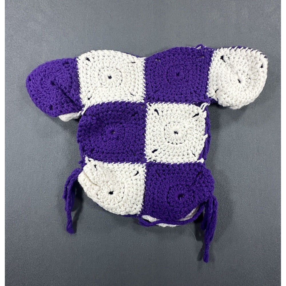 Vintage Style Handmade Crochet Purple White Grannycore Square Toddler Sweater